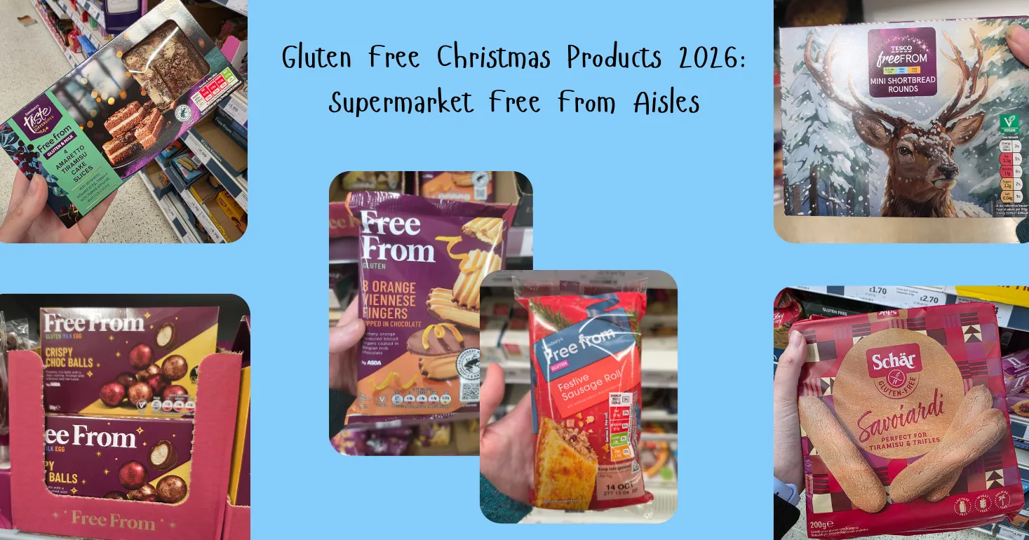 Free From Christmas 2026, Gluten Free Tiramisu slices, dairy free crispy balls in asda, festive sausage roll in sainsburys, gluten free schar lady fingers
