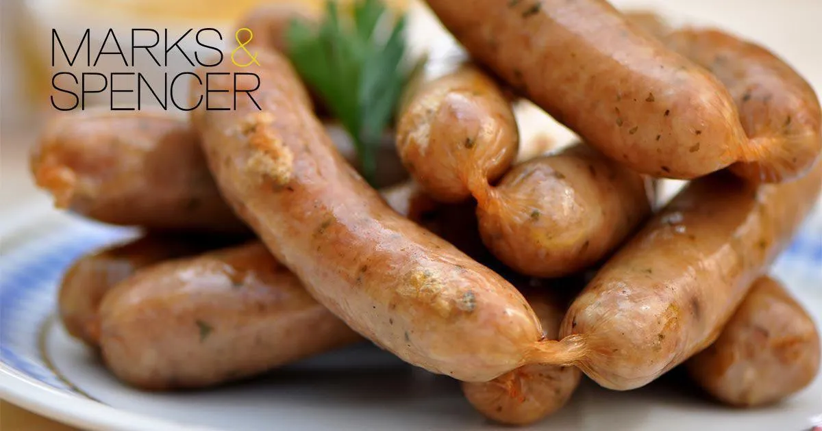 Marks and Spencer Drop Cross Grain Logo on Sausages