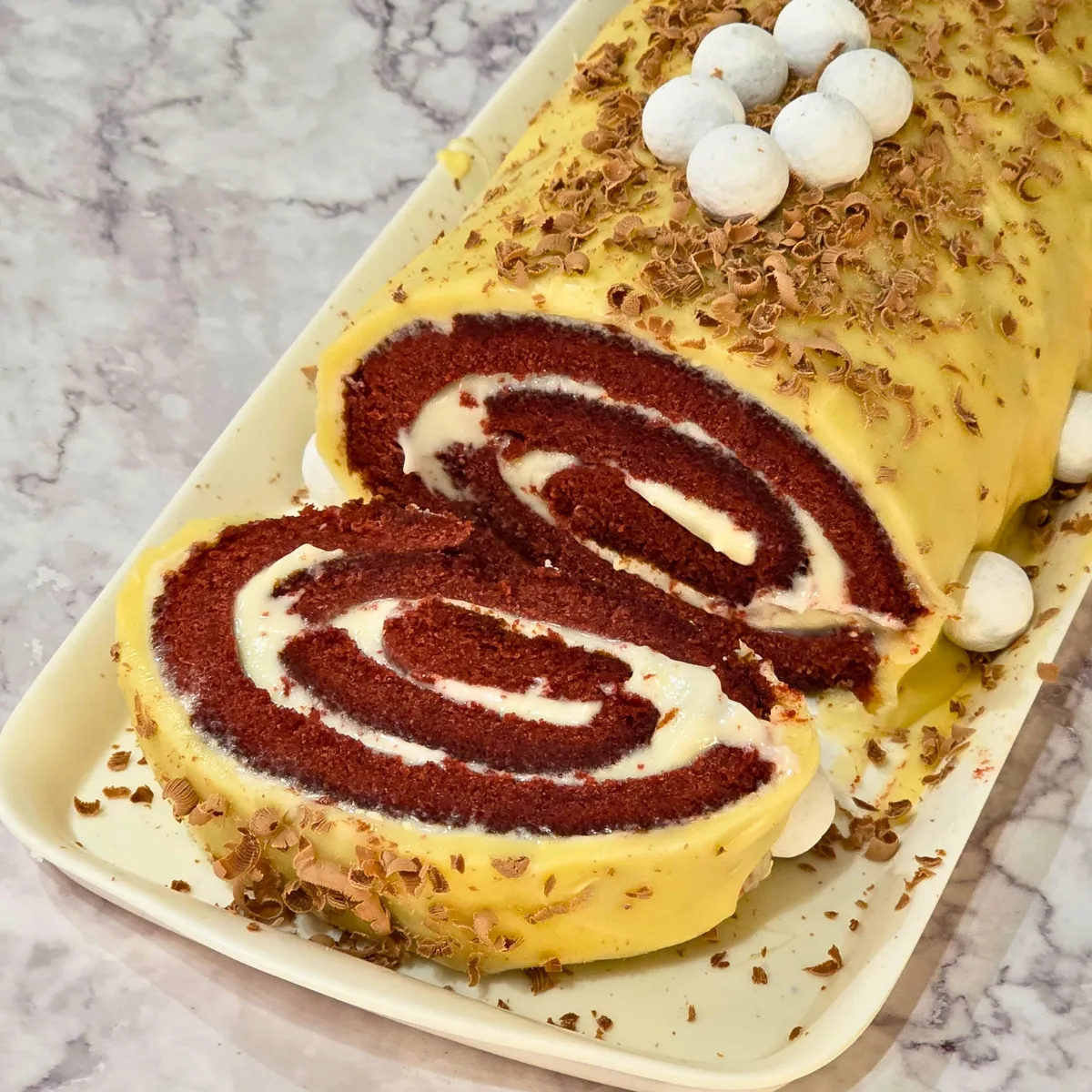 Gluten Free Red Velvet and White Chocolate Yule Log