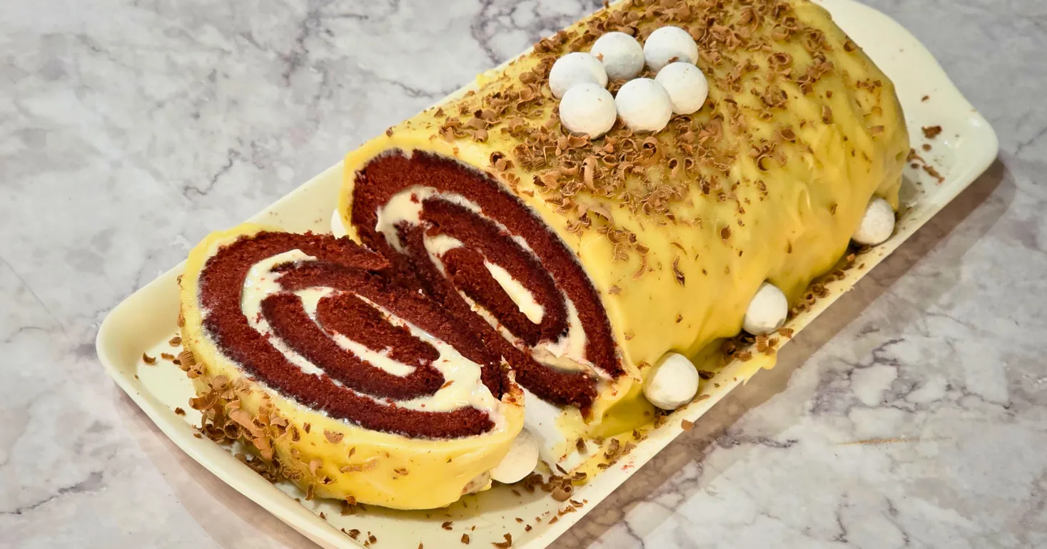 Gluten Free Red Velvet and White Chocolate Yule Log