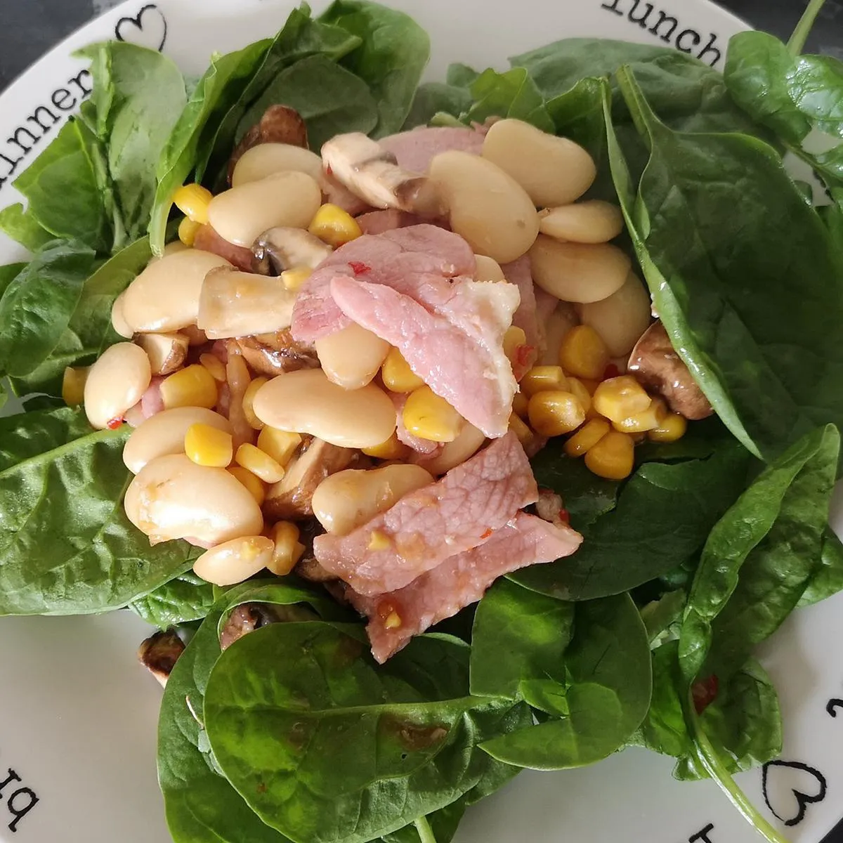 Gluten Free Bacon with Butter Beans and Spinach