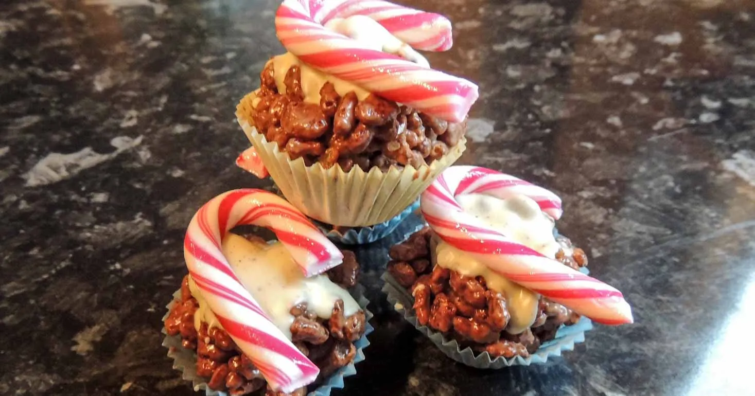 Gluten Free Candy Cane Choco Crispy Puds