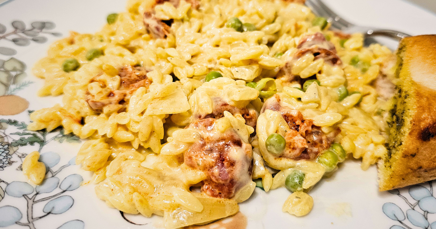 Gluten Free Creamy Chorizo Orzo Pasta