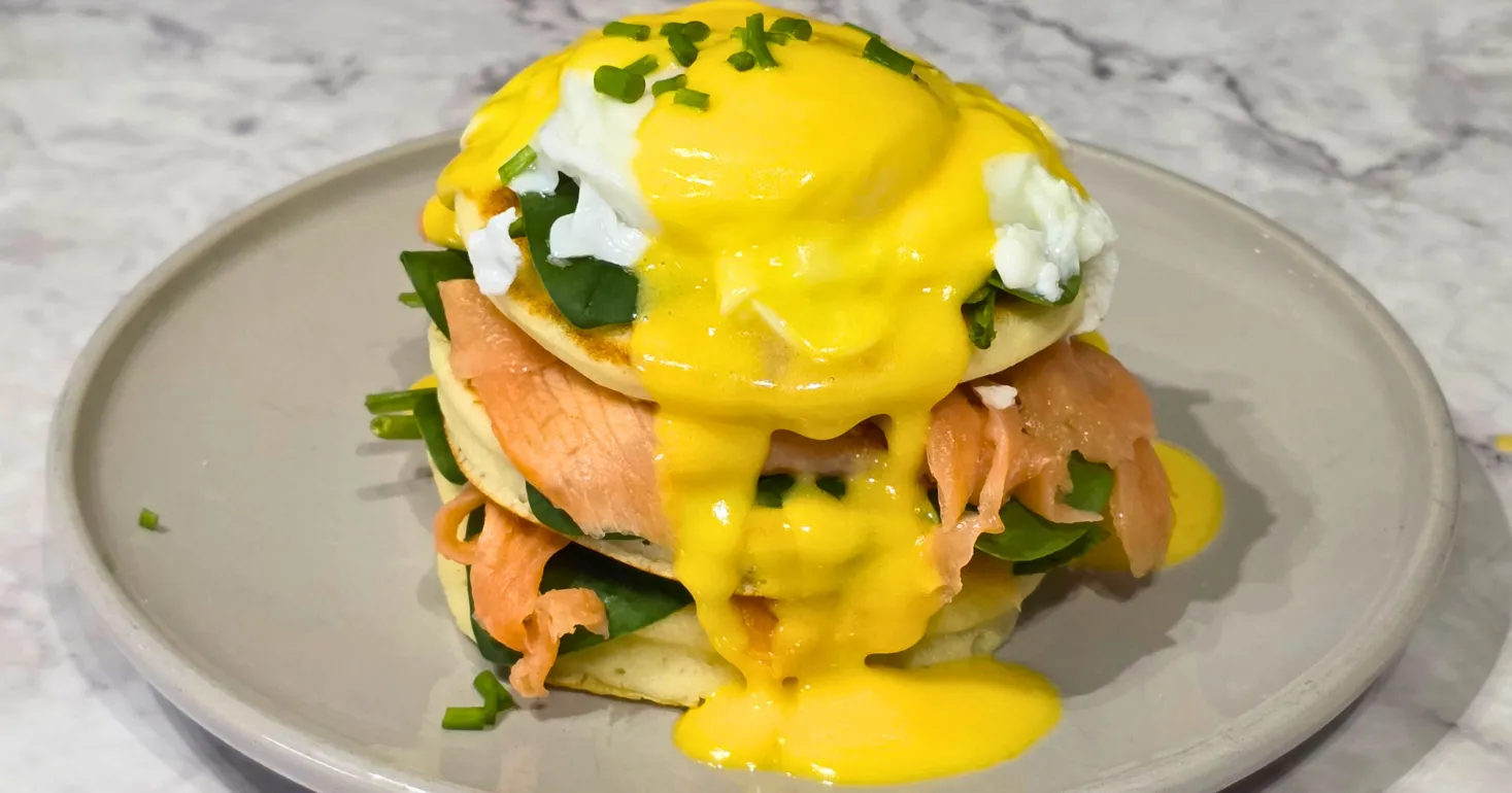 Gluten Free Eggs Benedict Pancakes with Smoked Salmon