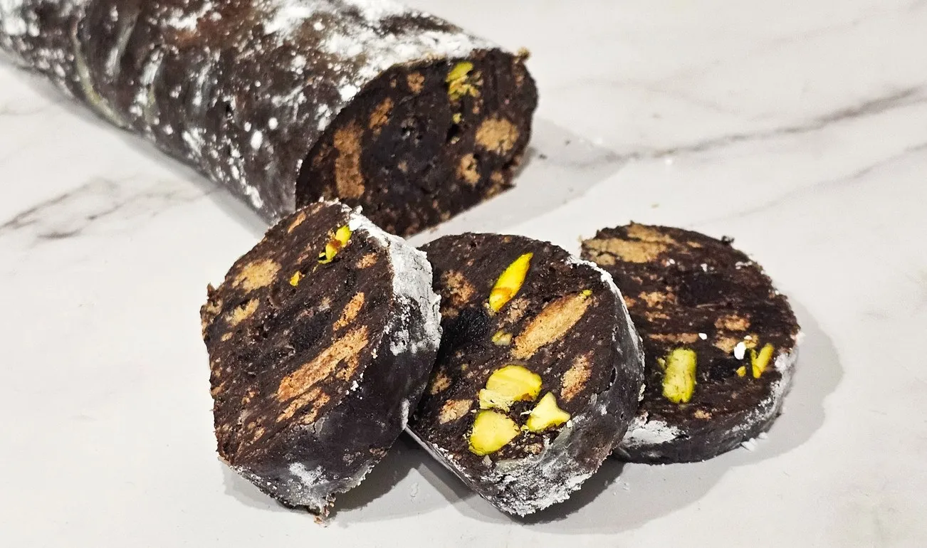Gluten Free Lightly Spiced Festive Chocolate Salami