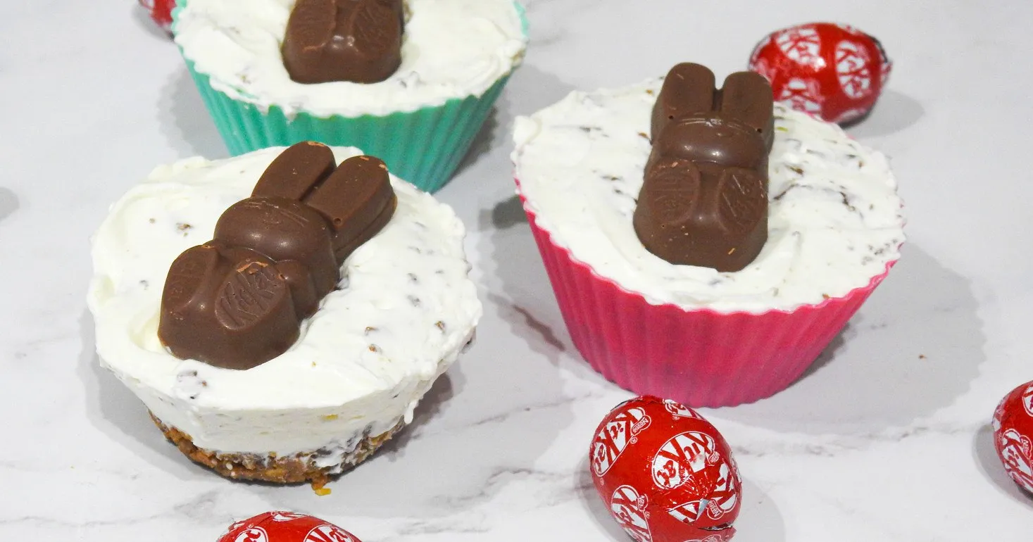 Gluten Free No Bake Mini KitKat Bunny Cheesecakes