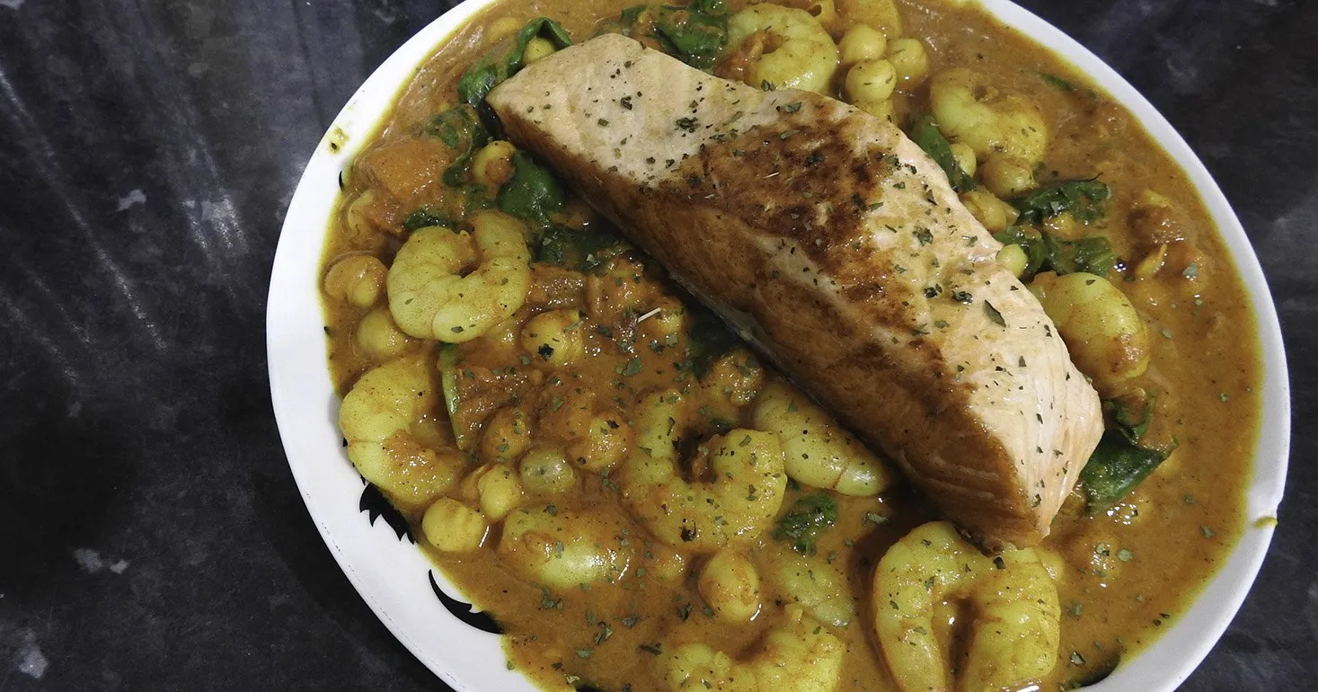 Gluten Free Prawn and Chickpea Tikka Masala with Salmon