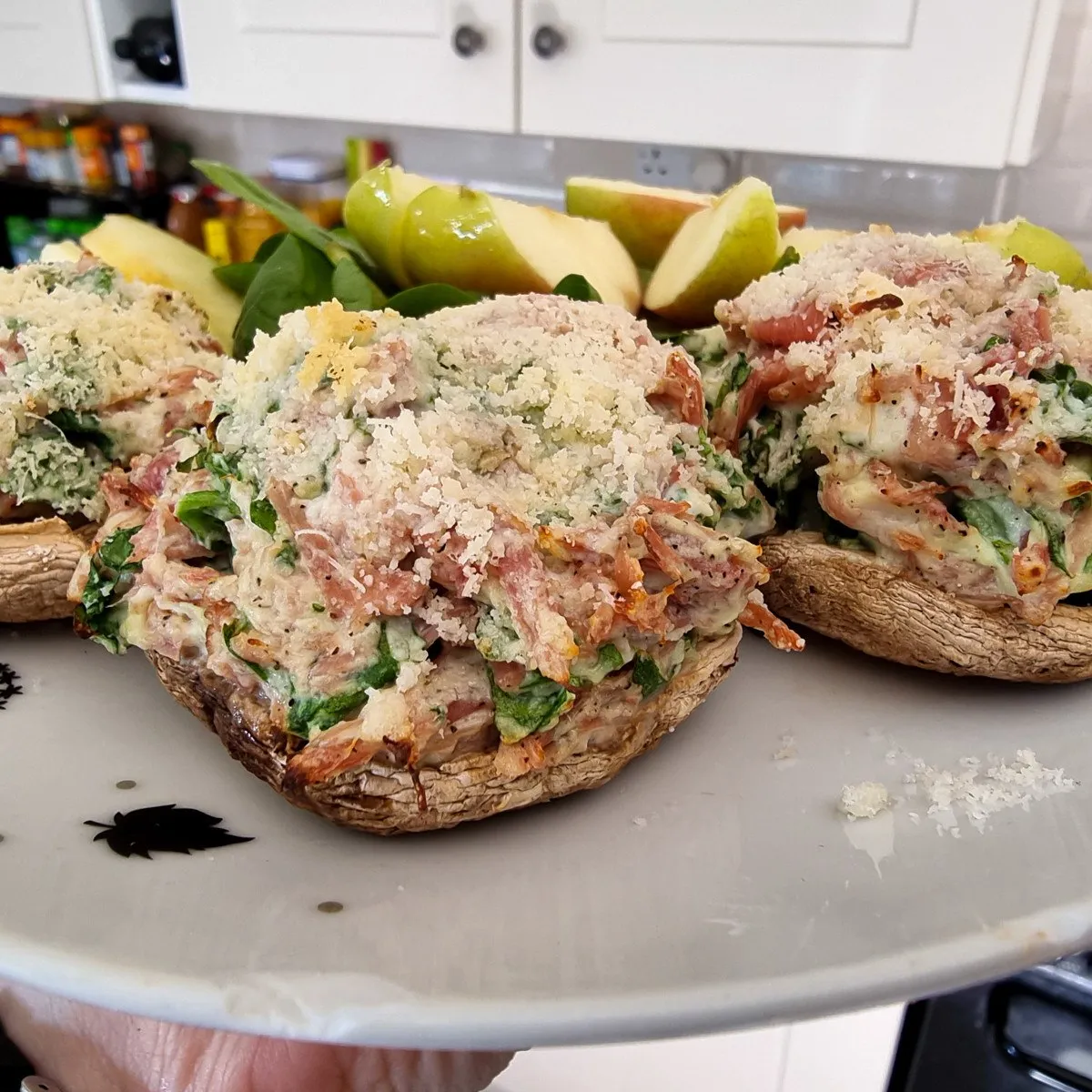 Gluten Free Ricotta, Ham and Spinach Stuffed Mushrooms