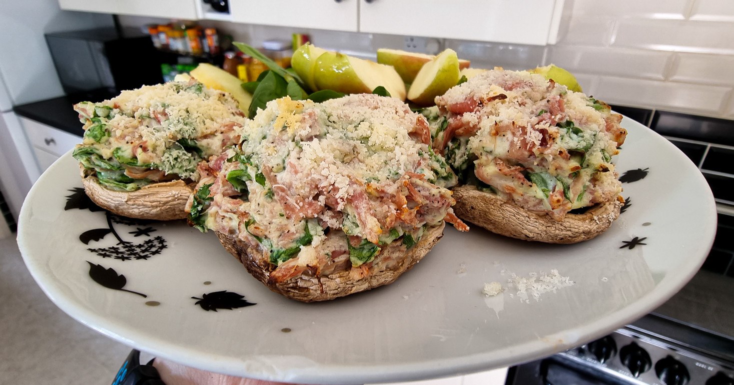 Gluten Free Ricotta, Ham and Spinach Stuffed Mushrooms