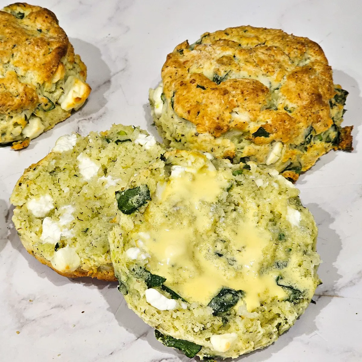 Gluten free feta and spinach scones served with butter