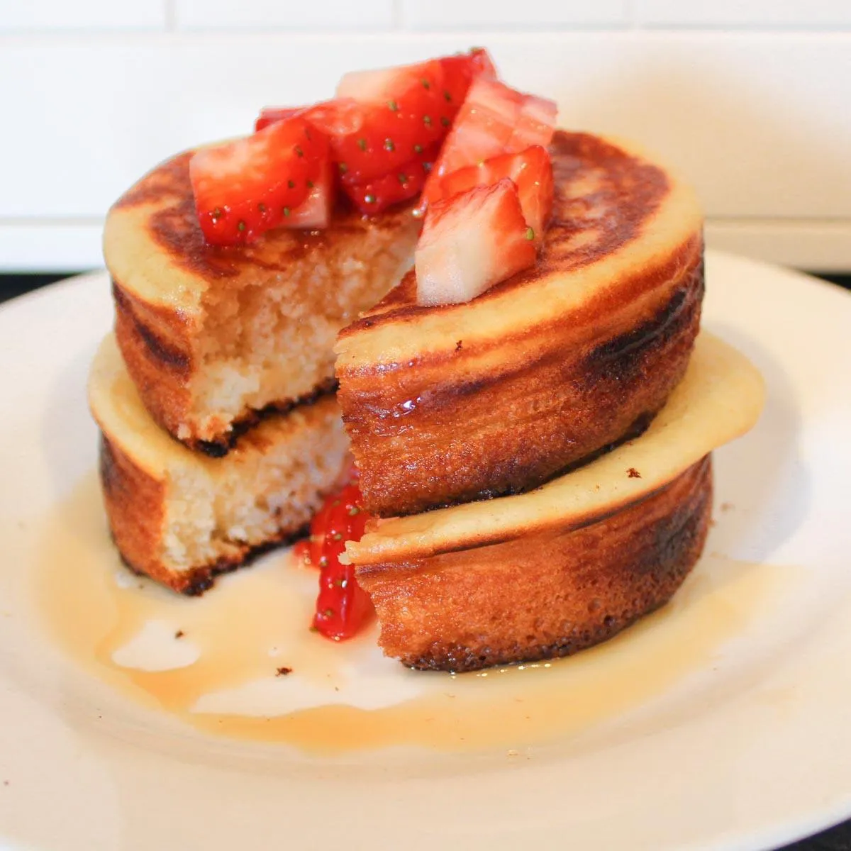 Gluten Free Strawberry and Maple Syrup Japanese Pancakes