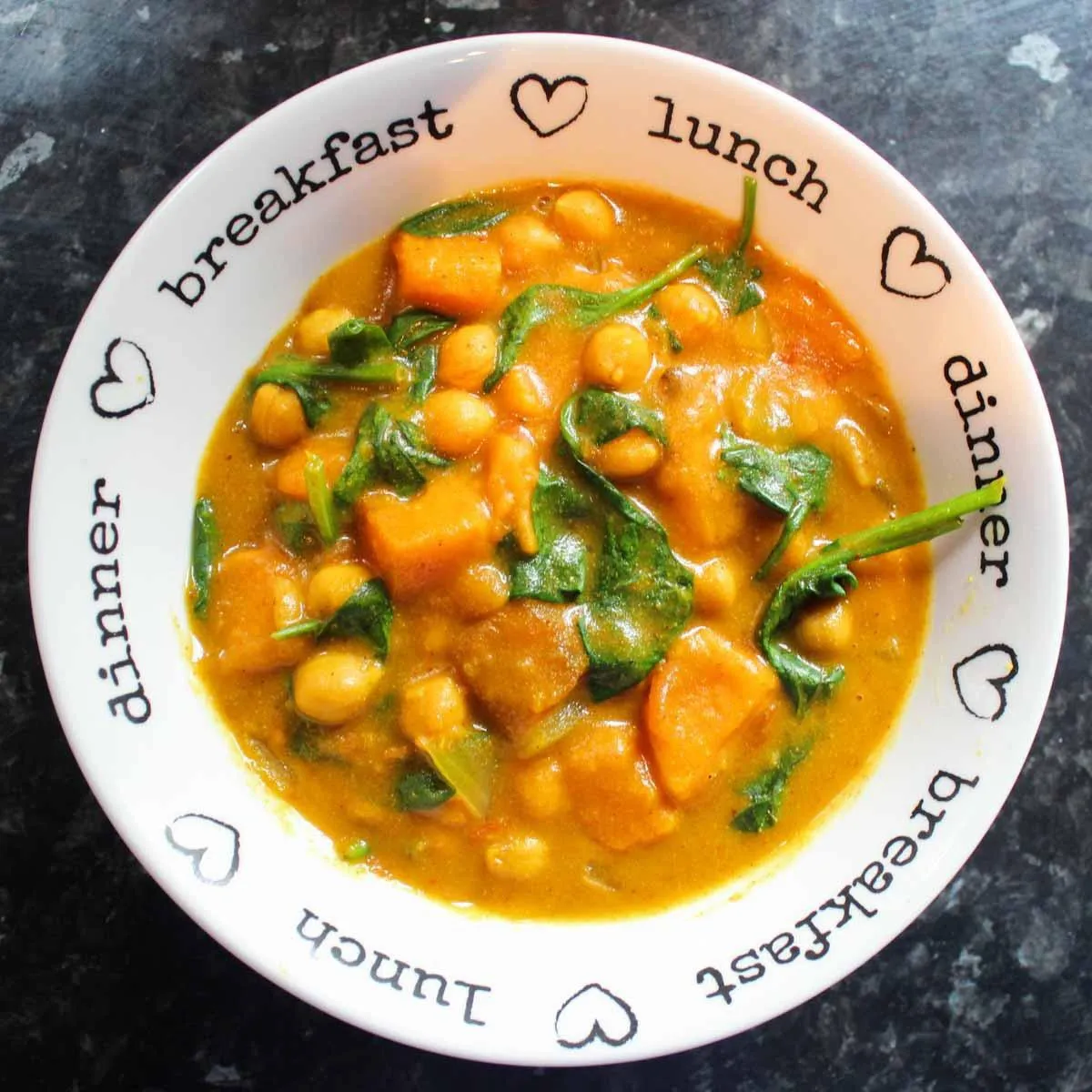 Gluten Free Sweet Potato, Chickpea and Spinach Curry