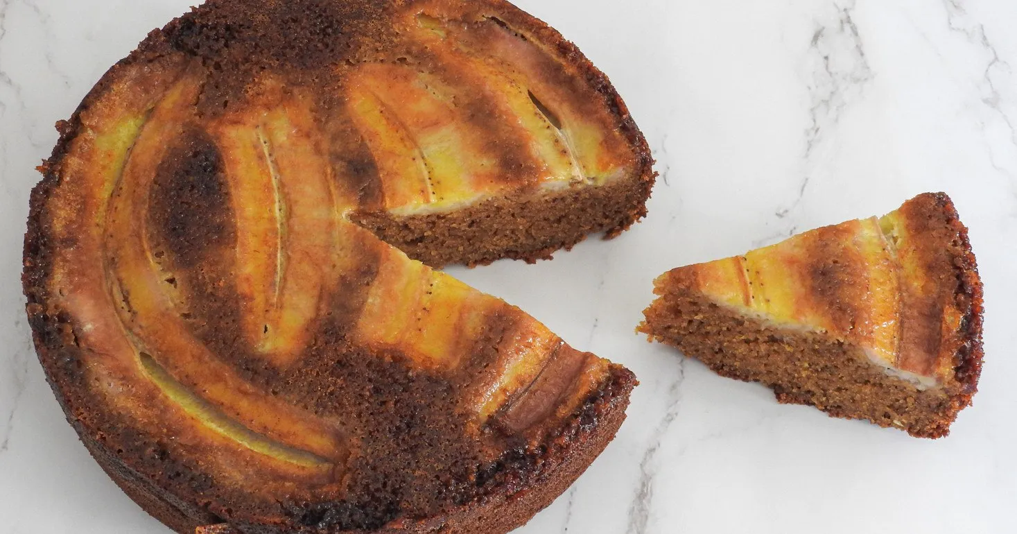 Gluten Free Upside Down Banana and Maple Cake