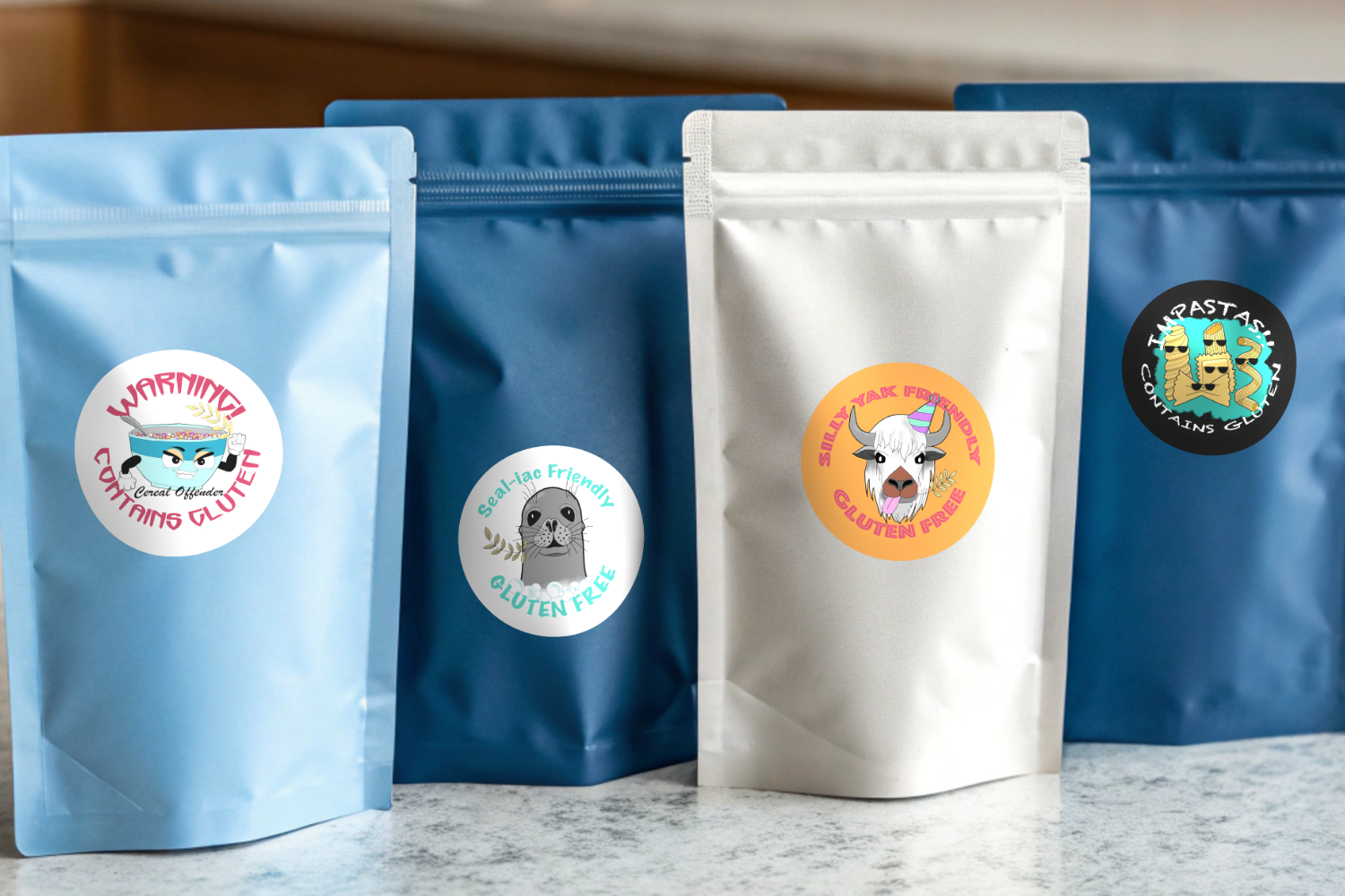 Water and Freezerproof Gluten Free/Contains Gluten Stickers - Sheet of 40 Stickers