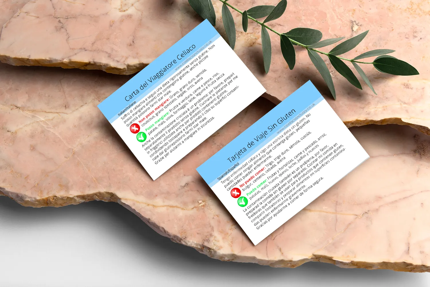 Defective Spanish and Italian Coeliac Gluten Free Travel Translation Card