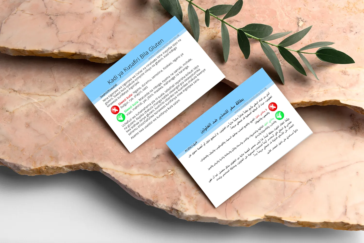 Defective Arabic and Swahili Coeliac Gluten Free Travel Translation Card