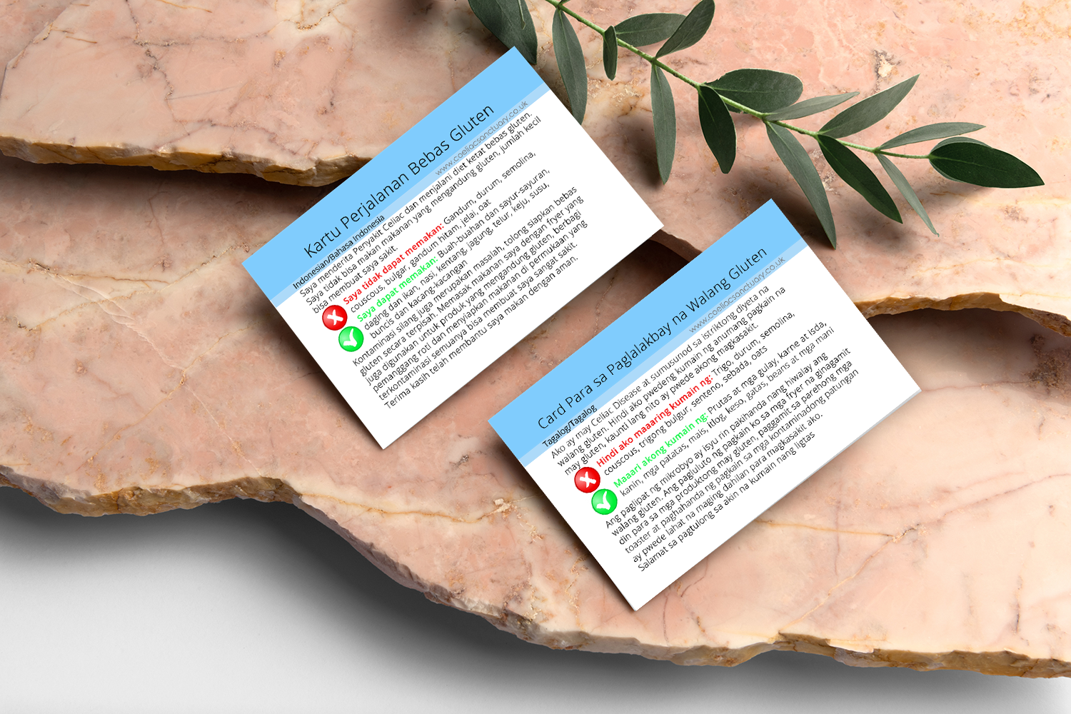 Indonesian and Tagalog Coeliac Gluten Free Travel Translation Card