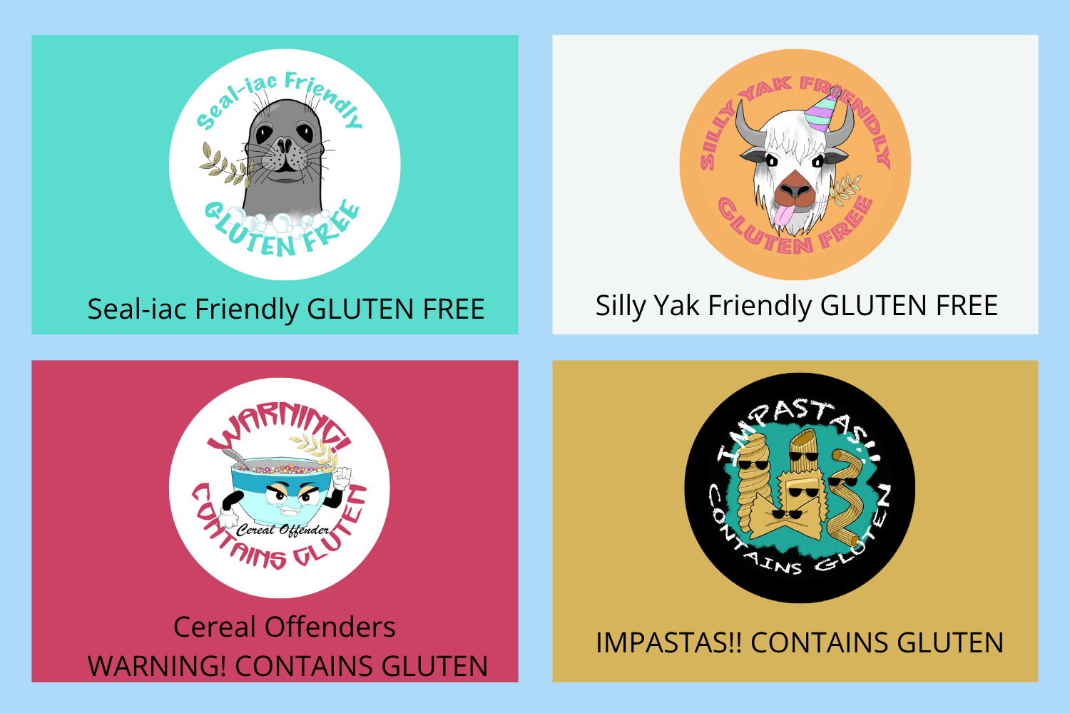 Water and Freezerproof Gluten Free/Contains Gluten Stickers - Sheet of 40 Stickers