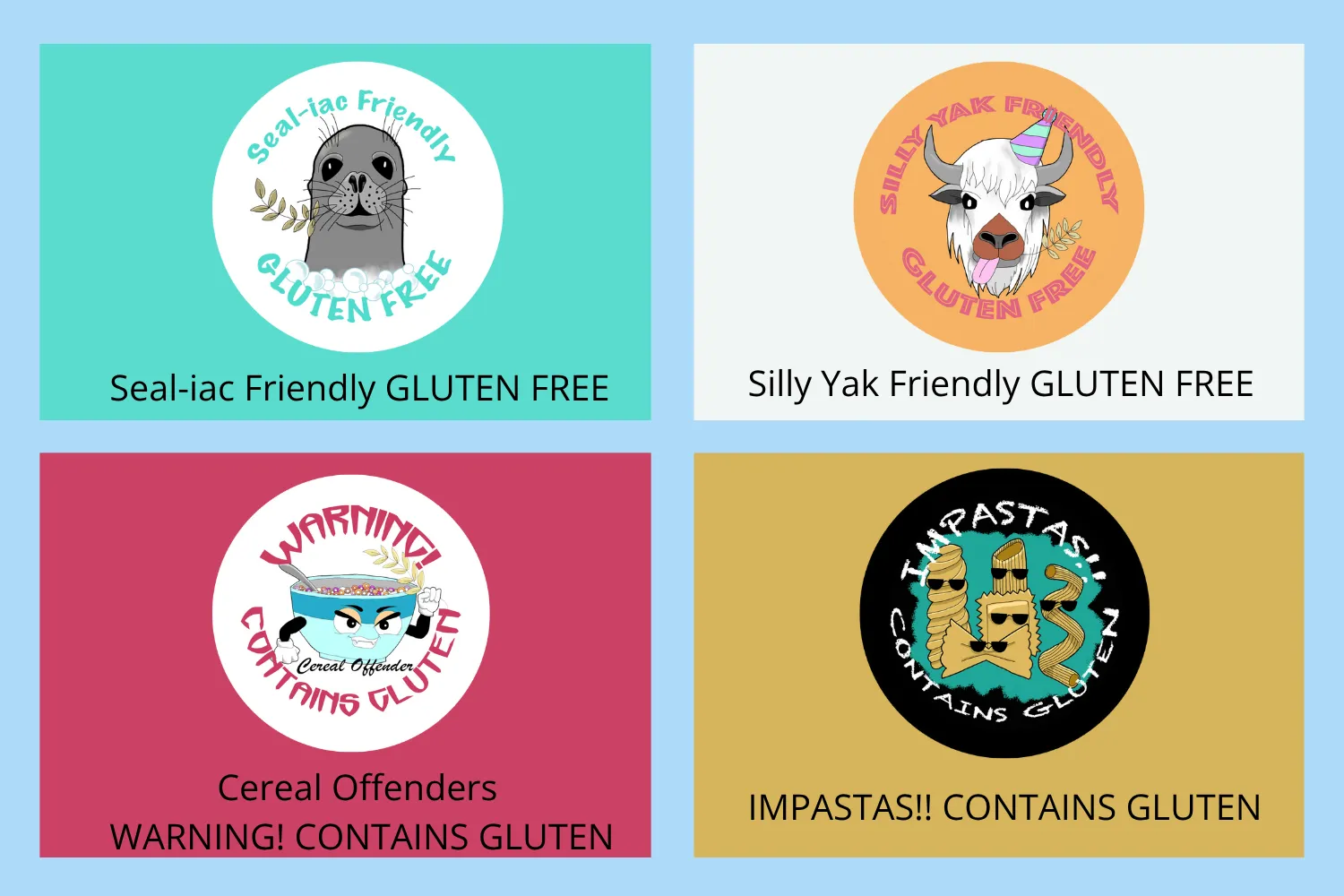 Water and Freezerproof Gluten Free/Contains Gluten Stickers - Sheet of 40 Stickers